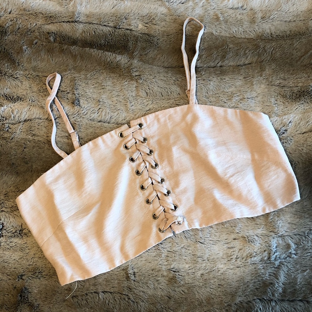 Beige Lace Up Crop Top